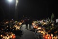 Candle lights on graves in cemetery in Poland on All SaintsÃ¢â¬â¢ Day or All SoulsÃ¢â¬â¢ Day or Halloween, Zaduszki